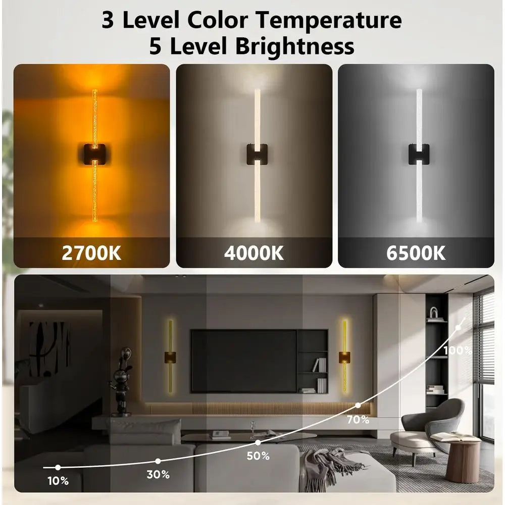 25" Crystal LED Wall Sconces Set of 2, Modern Luxury Wall Lights, Elegant Indoor Lighting Fixture