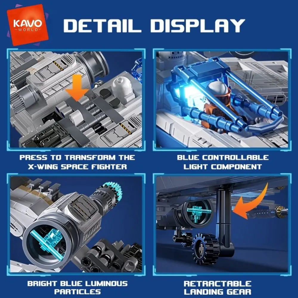 KAVOWORLD 1271pcs X-Wing Space Fighter Building Blocks Set with LED Lights