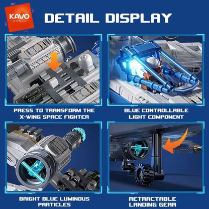 KAVOWORLD 1271pcs X-Wing Space Fighter Building Blocks Set with LED Lights