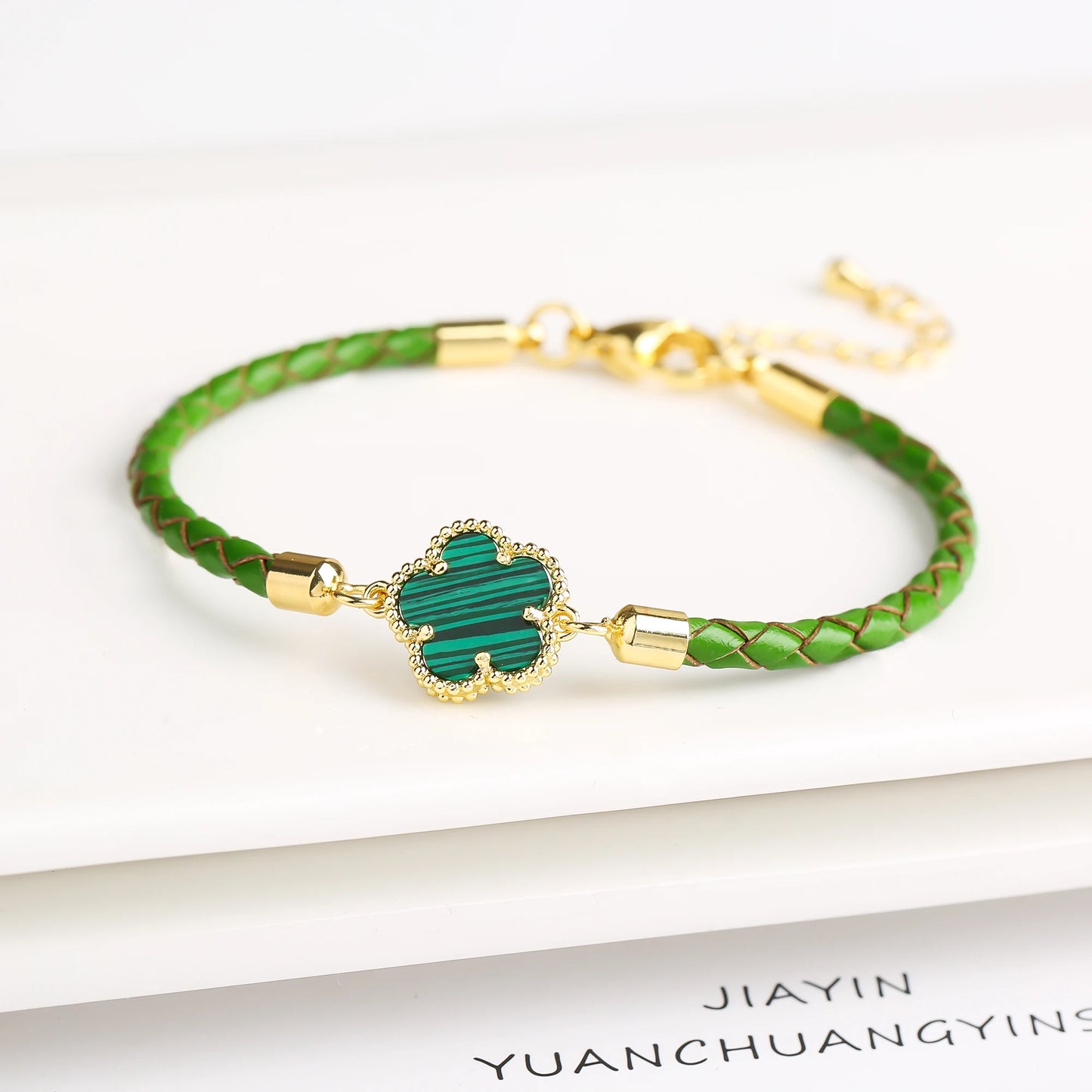 Leather Woven Flower Charm Bracelet