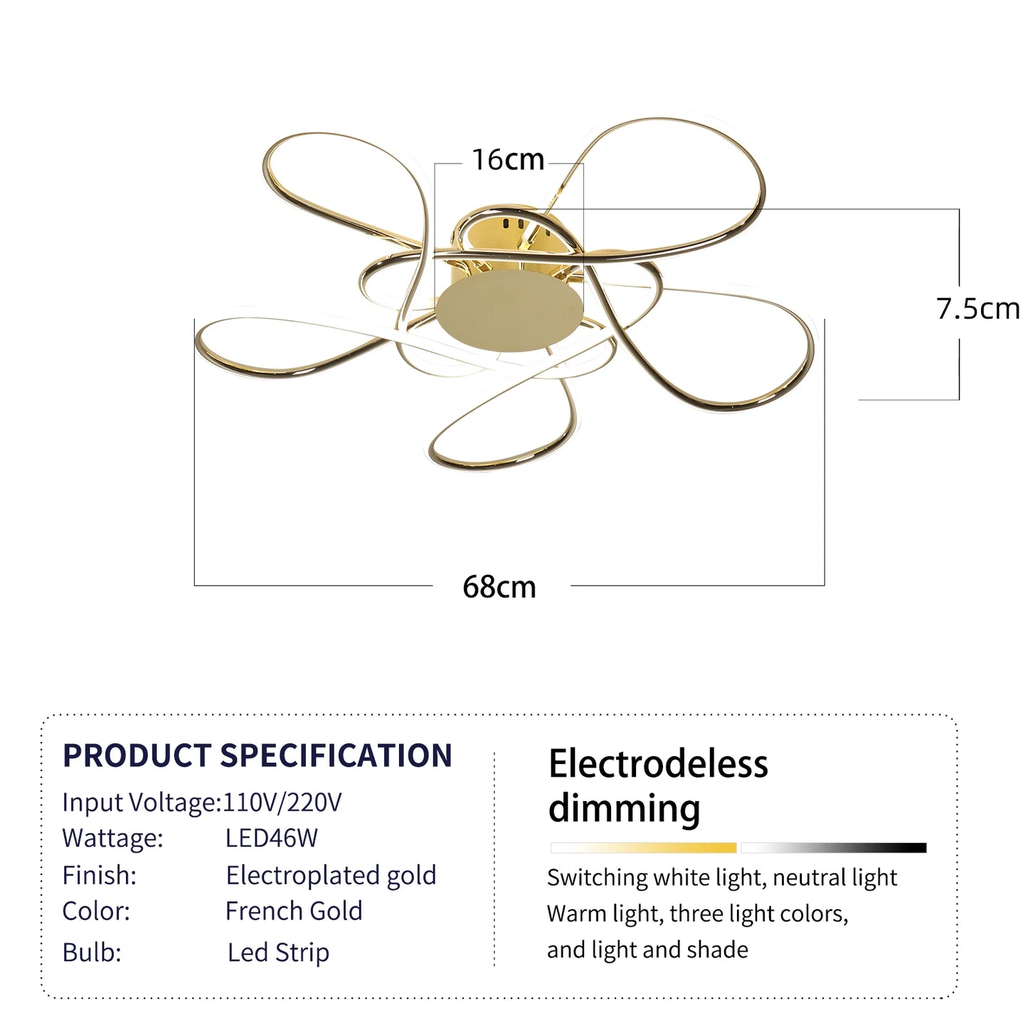 Modern LED Chandelier – Chrome/Gold Ceiling Light