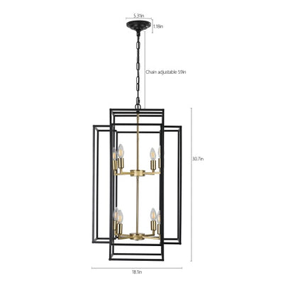 8-Light Black & Gold Lantern Chandelier
