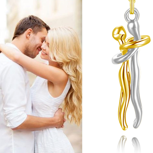 Unisex Couple Hug Necklace – Brass Lovers Embrace Pendant