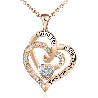 Necklace Double Heart Diamond Birthstone