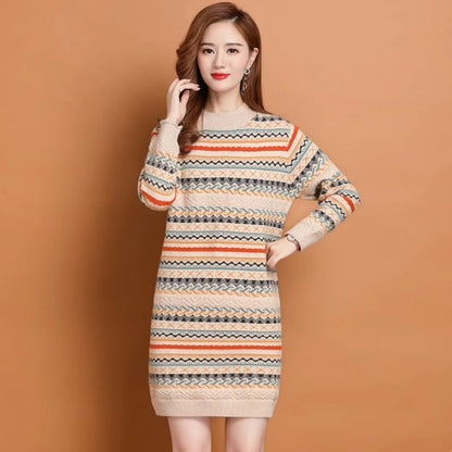 Womens Striped Midi Sweater Dress