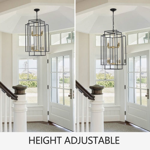 8-Light Black & Gold Lantern Chandelier