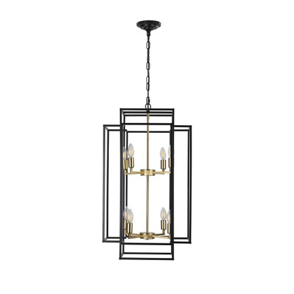 8-Light Black & Gold Lantern Chandelier