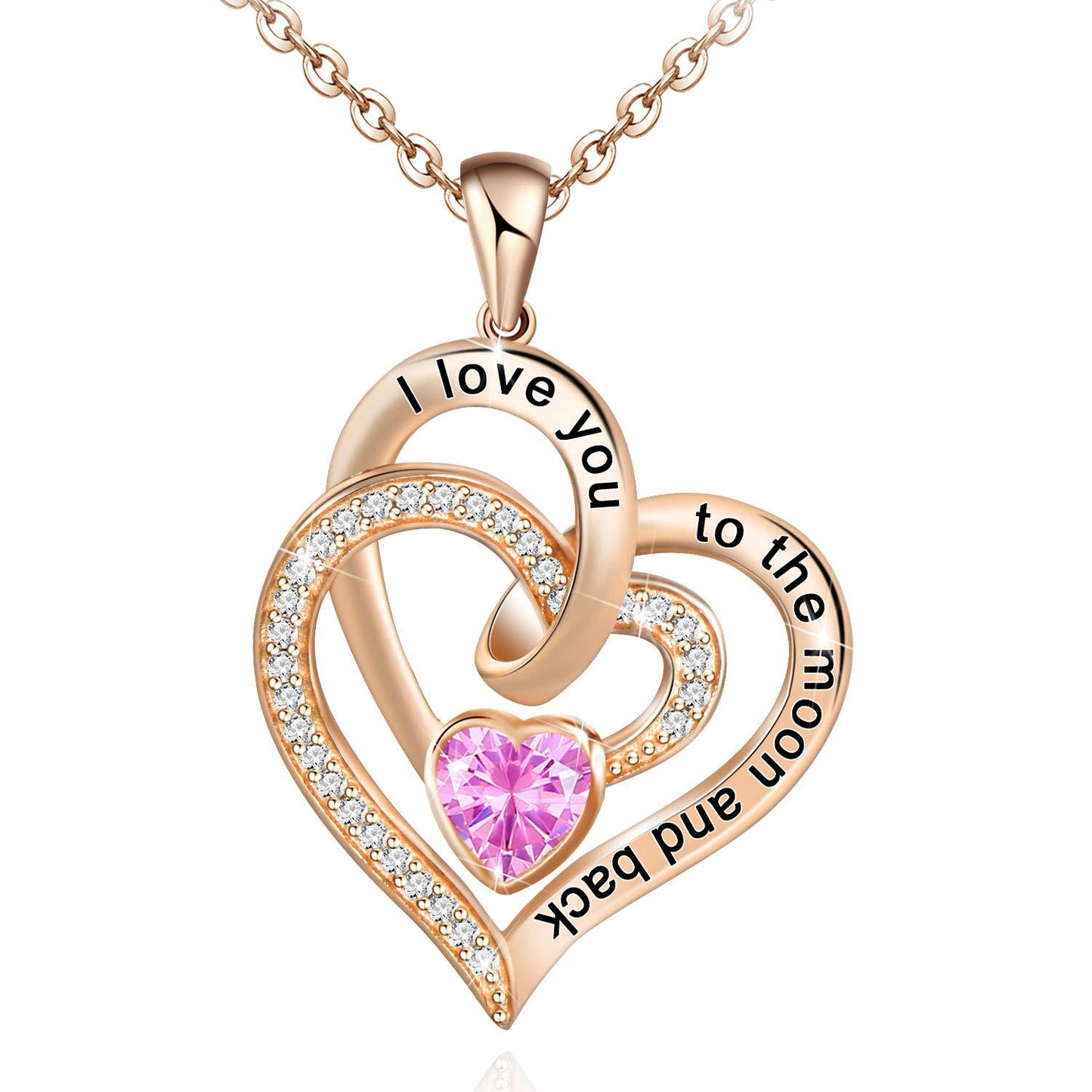 Necklace Double Heart Diamond Birthstone