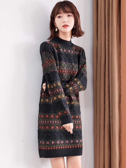 Womens Striped Midi Sweater Dress