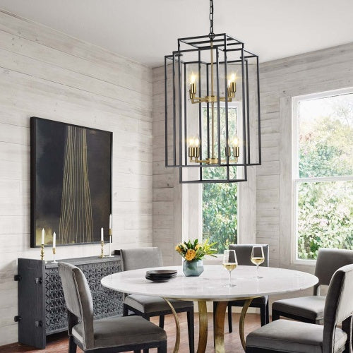 8-Light Black & Gold Lantern Chandelier