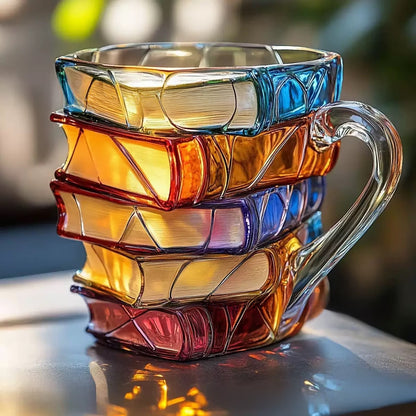 Painted Book-Shaped Stacking Glass Mug