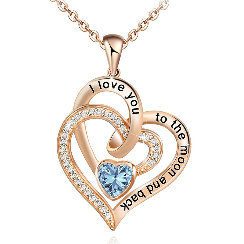 Necklace Double Heart Diamond Birthstone