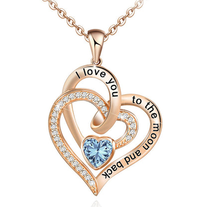 Necklace Double Heart Diamond Birthstone