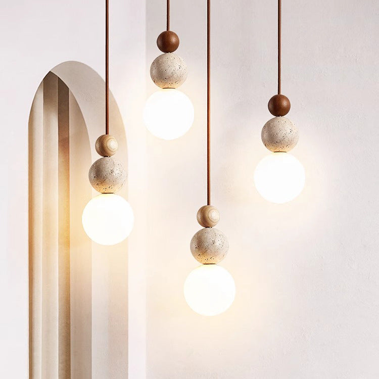 Vintage Travertine Pendant Lamp with LED Light