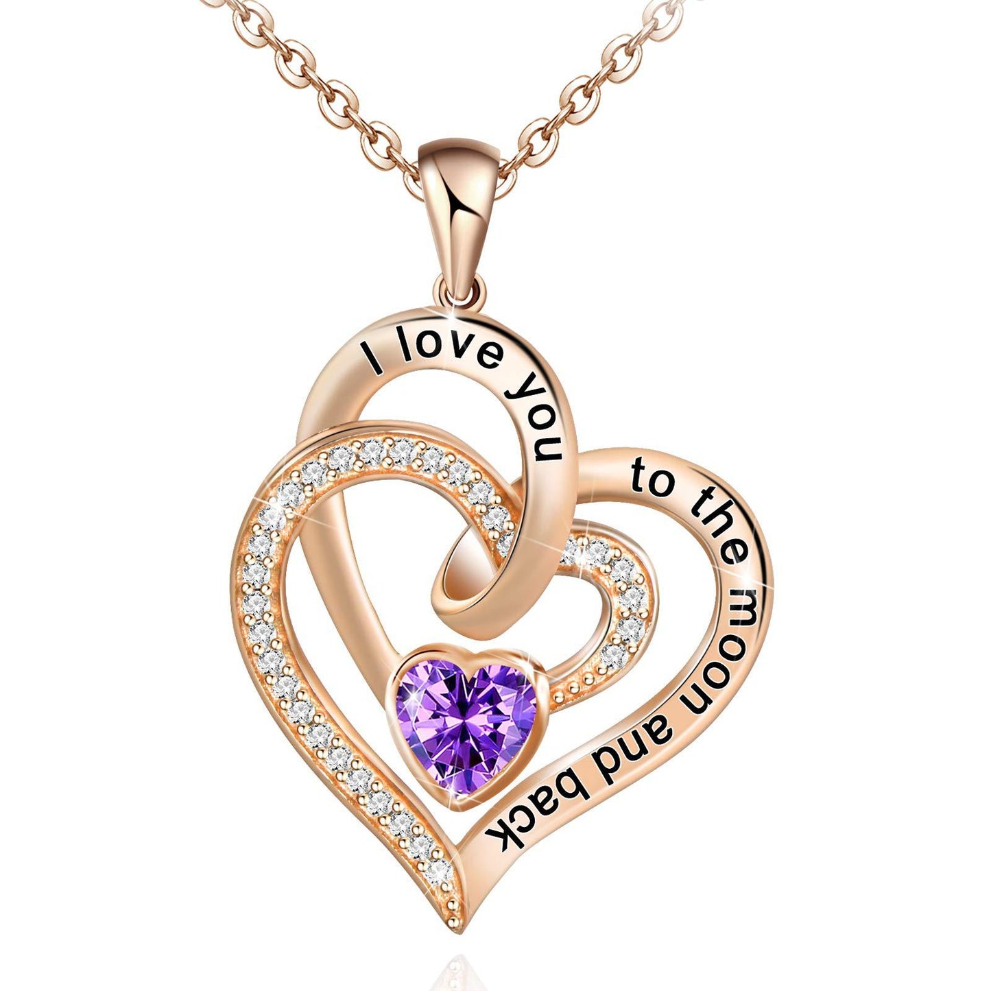 Necklace Double Heart Diamond Birthstone