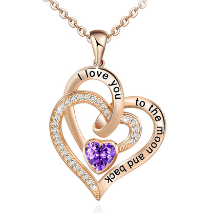 Necklace Double Heart Diamond Birthstone