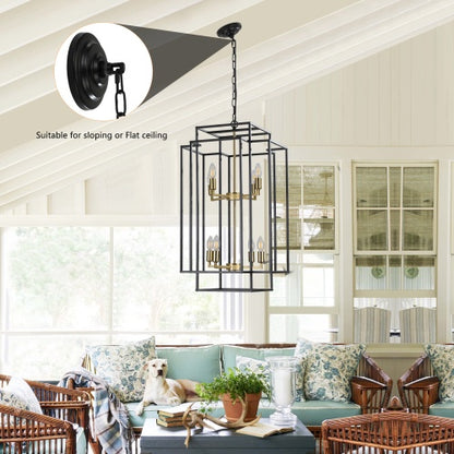 8-Light Black & Gold Lantern Chandelier