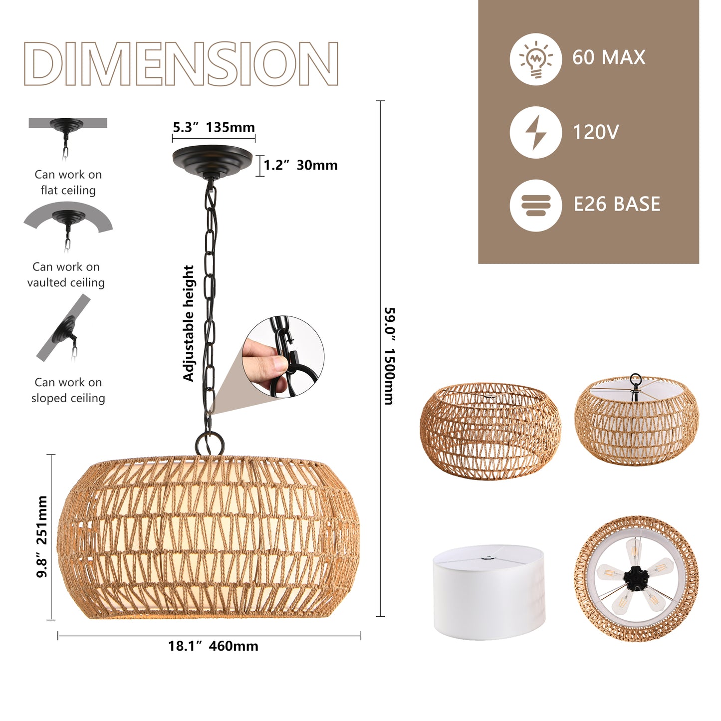 18″ Farmhouse Jute Pendant Light